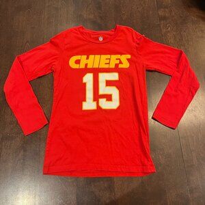 KC KANSAS CITY CHIEFS Tee Shirt Child's Long Sleeves #15 Patrick Mahomes Sz Med
